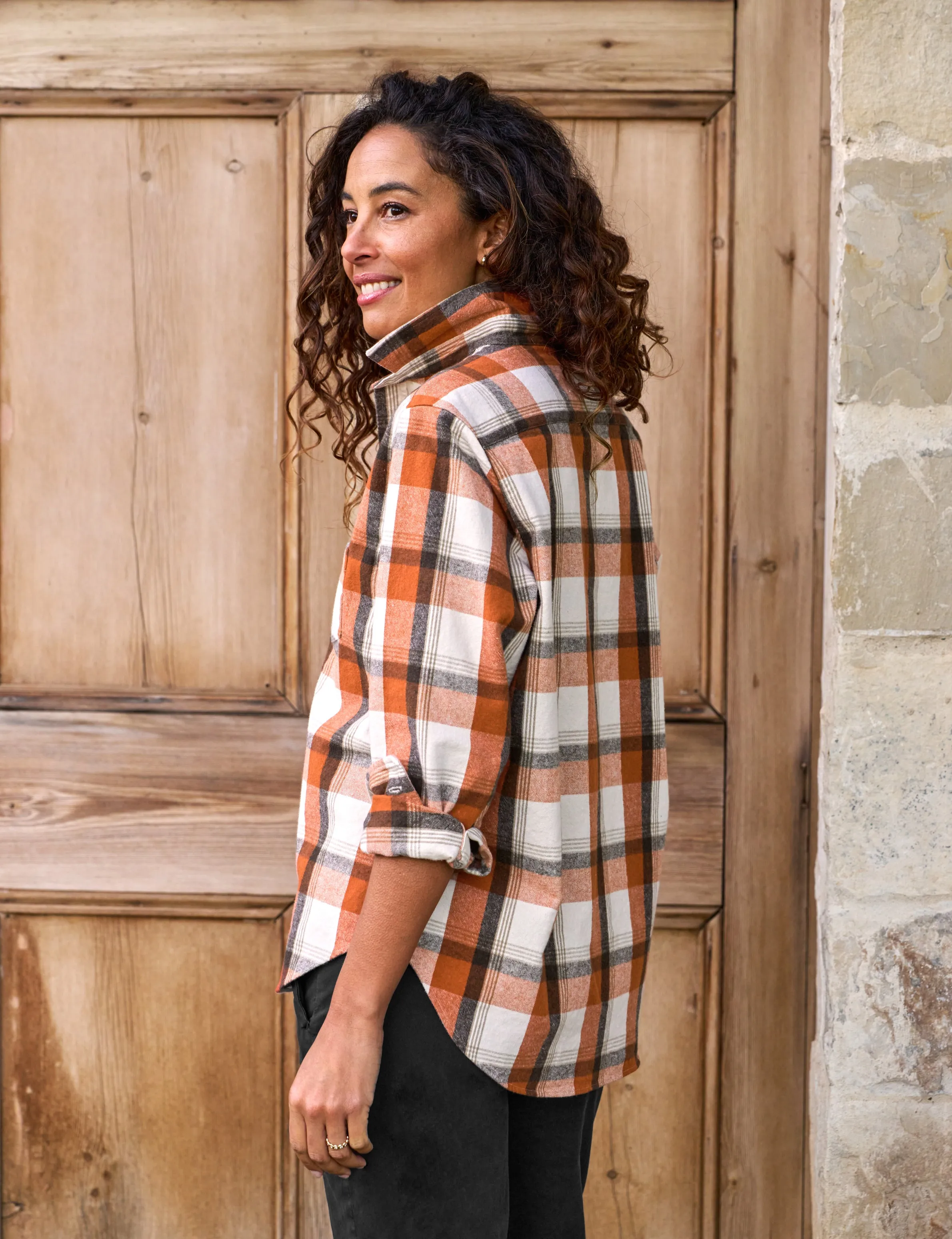 EILEEN Pumpkin and Brown Plaid, Italian Flannel