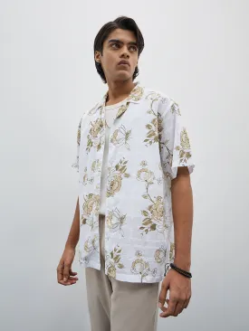 ETA White Floral Printed Relaxed-Fit Cotton Blend Shirt