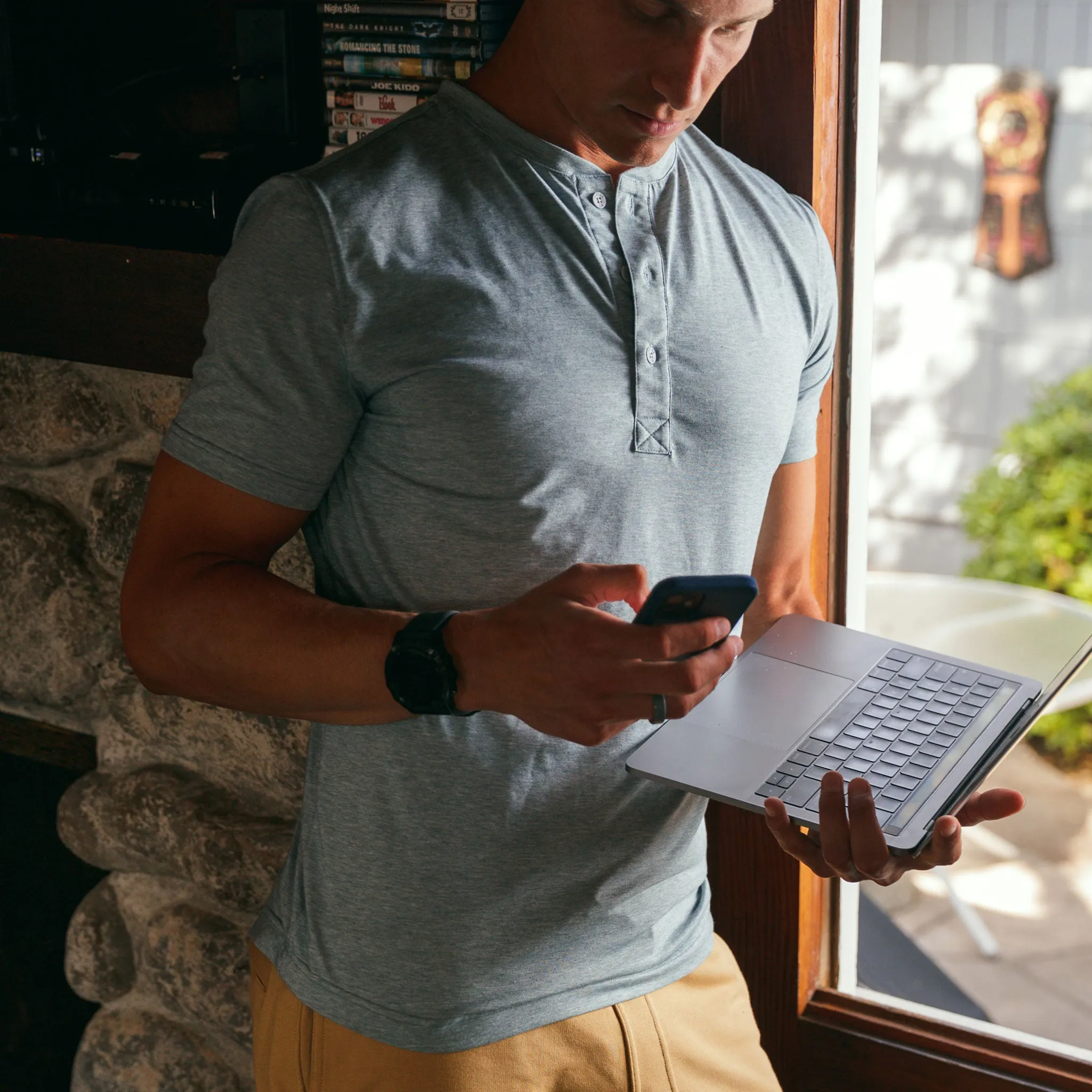 Everyday Henley Short Sleeve in Heather Steely Blue