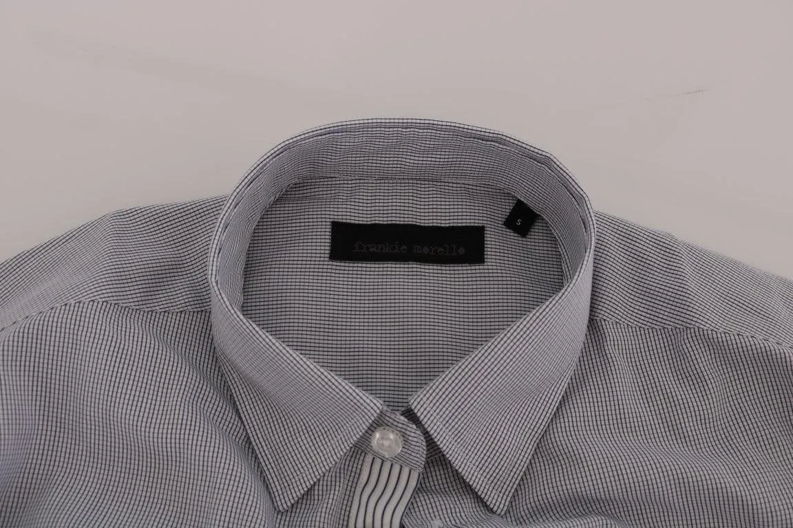 Frankie Morello White Blue Check Casual Cotton Regular Fit Shirt