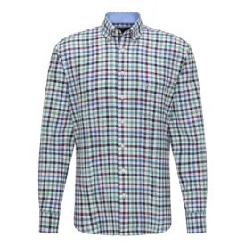 FYNCH-HATTON 1220-8030 SUPERSOFT COTTON SHIRT WITH CHEQUERED PATTERN - AMARENA-SOFT PINE