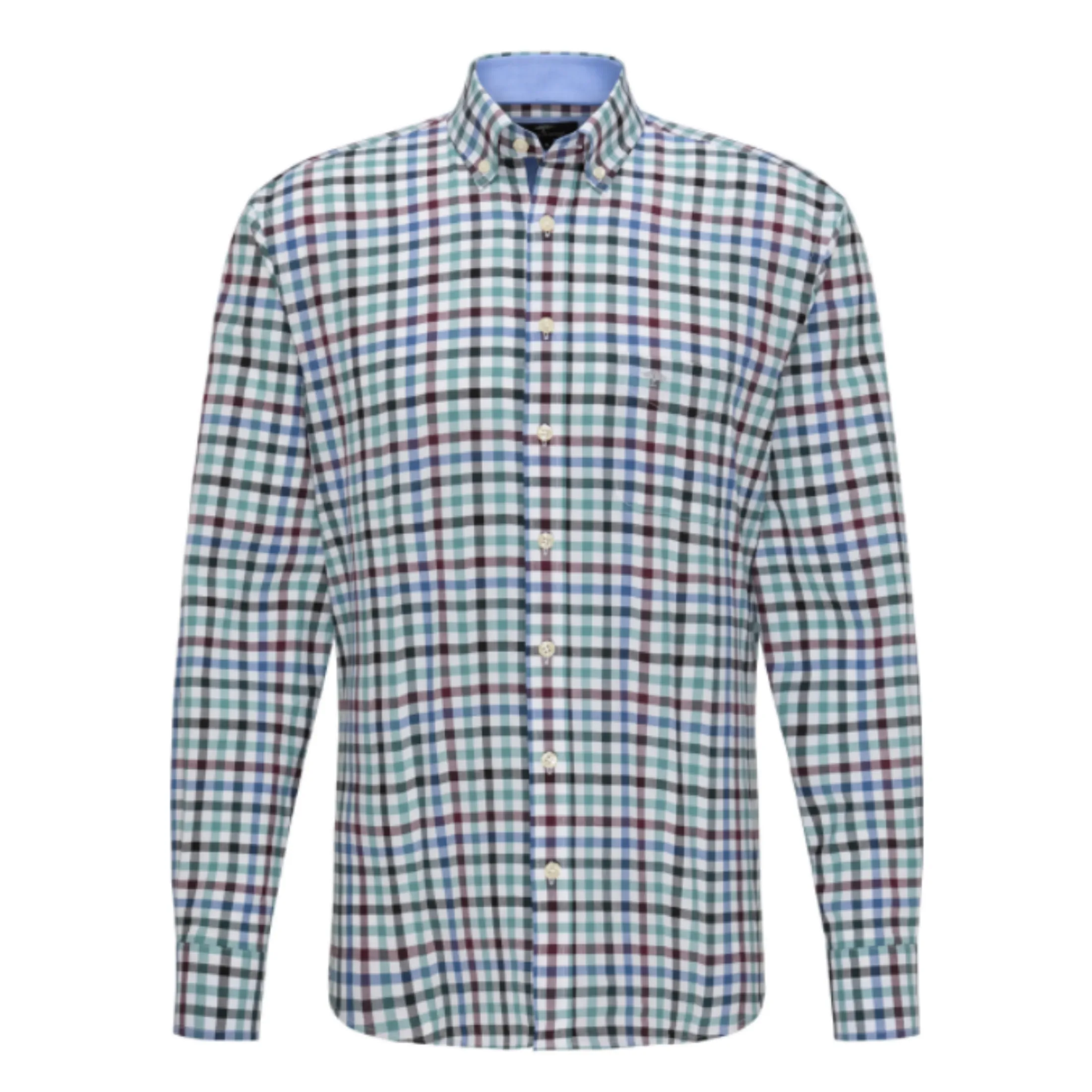 FYNCH-HATTON 1220-8030 SUPERSOFT COTTON SHIRT WITH CHEQUERED PATTERN - AMARENA-SOFT PINE