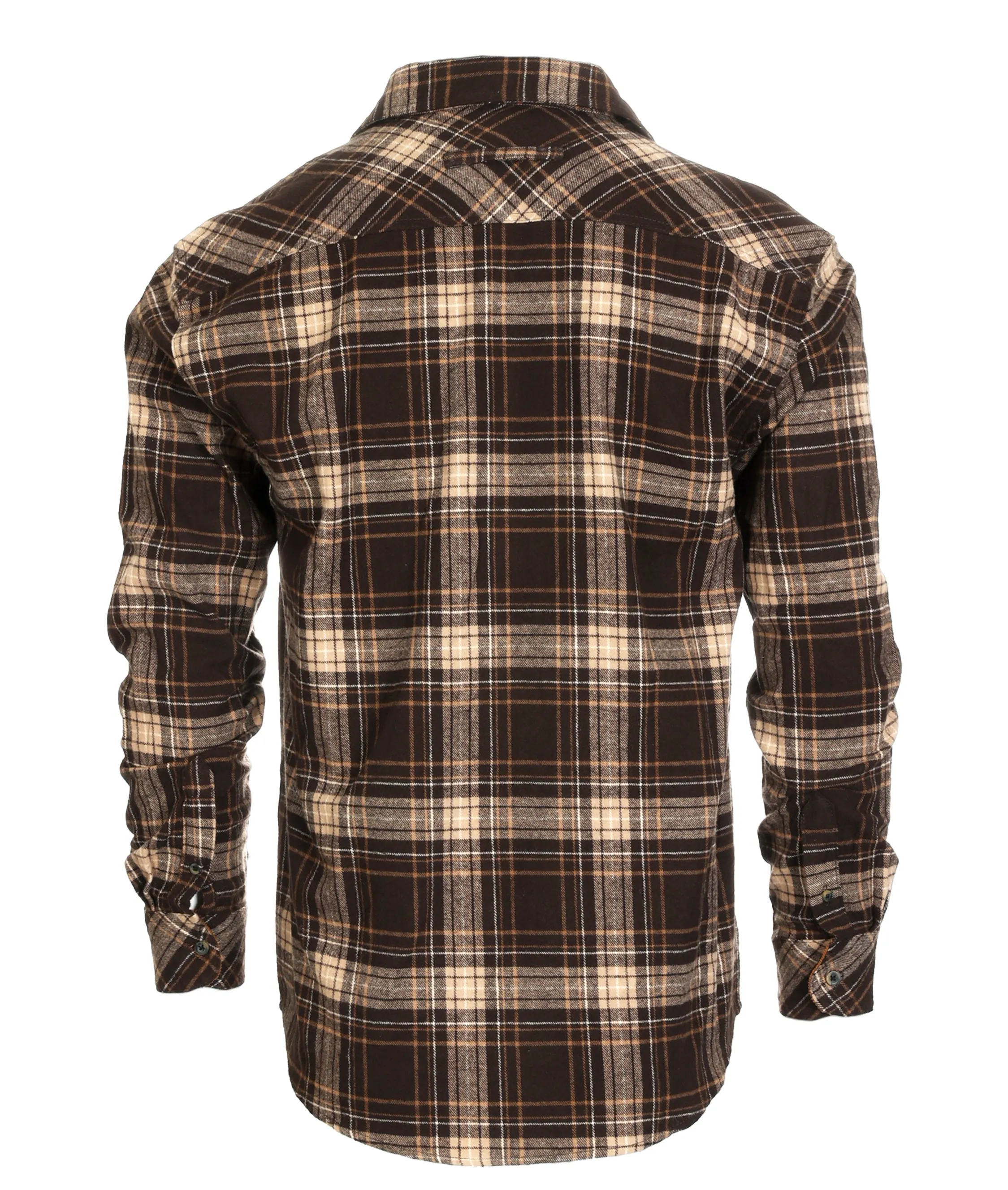 Gioberti Men's Brown / Khaki Highlight 100% Cotton Brushed Flannel Plaid Checkered Shirt with Corduroy Contrast