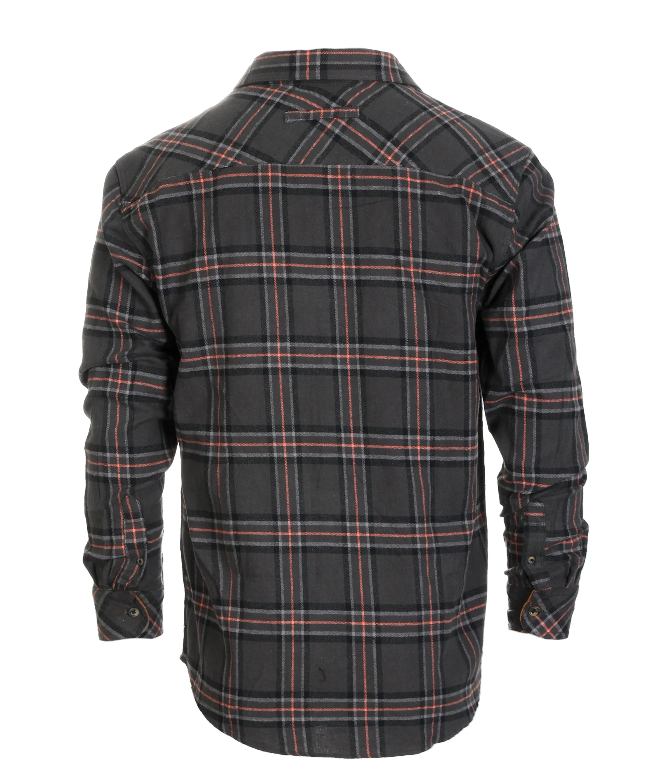 Gioberti Men's Charcoal / Gray / Coral Highlight 100% Cotton Brushed Flannel Plaid Checkered Shirt with Corduroy Contrast