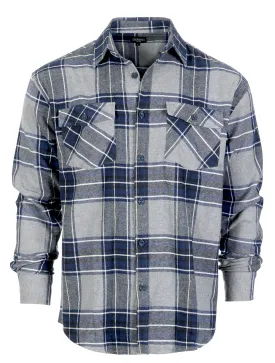 Gioberti Men's Gray / Navy / White Highlight Plaid Checkered Brushed Flannel Shirt