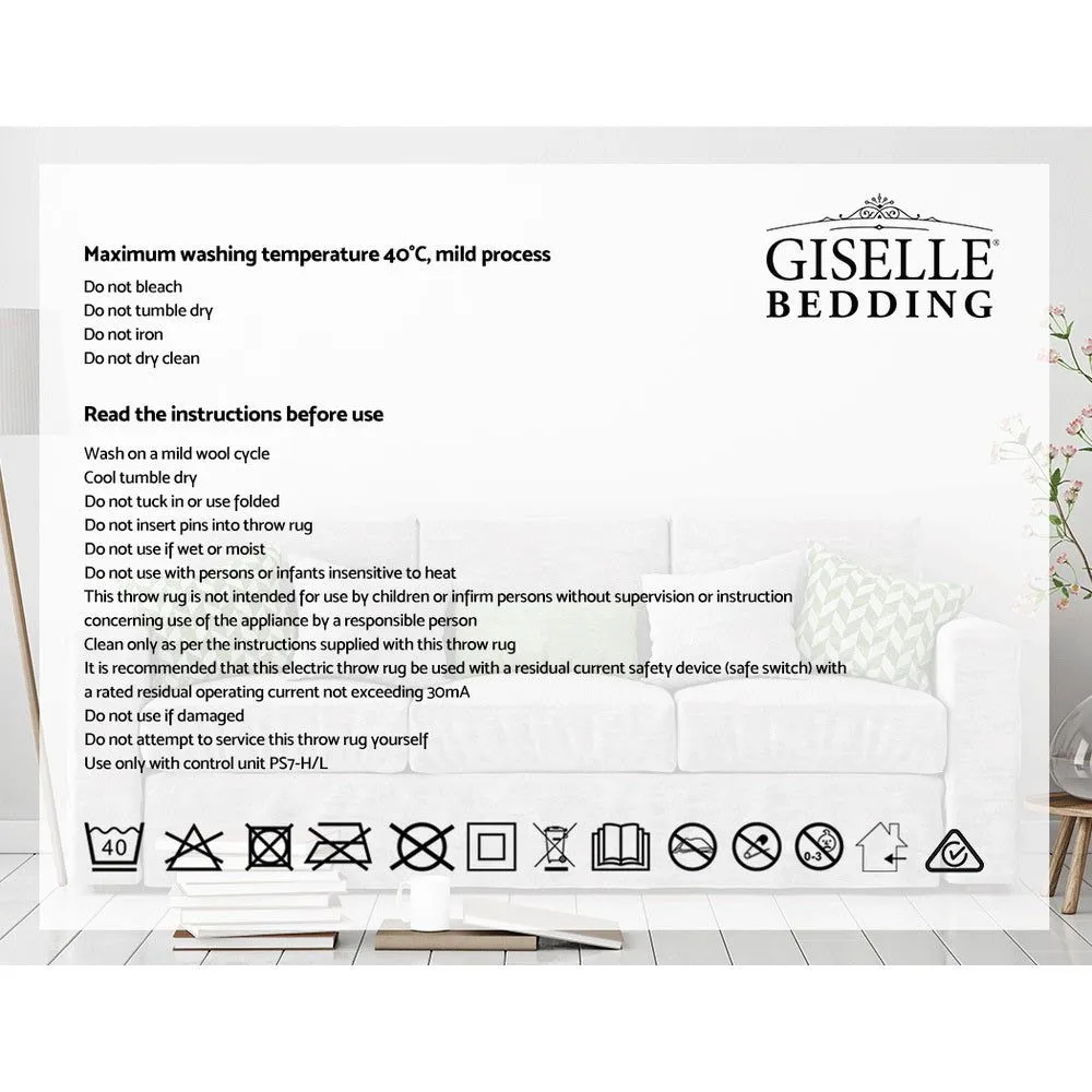 Giselle Bedding Electric Throw Rug Flannel Snuggle Blanket Washable Heated Grey and White Checkered