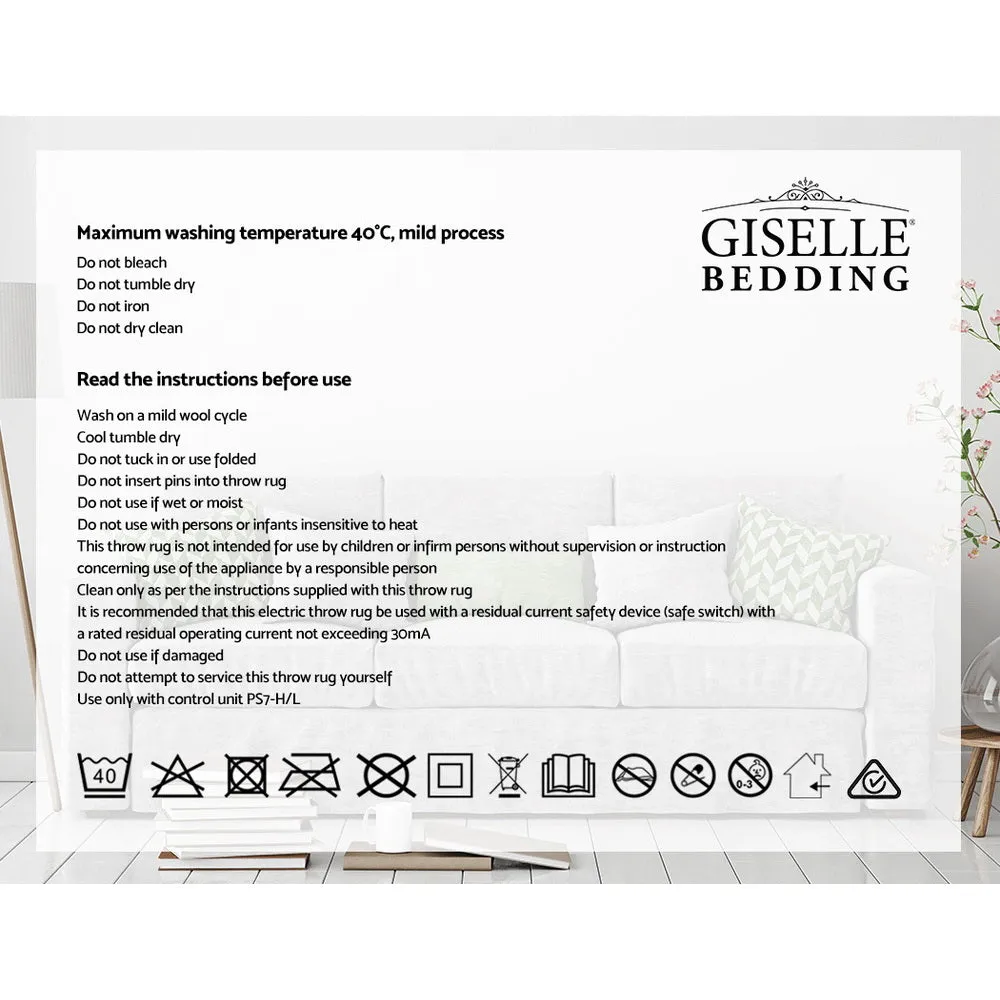 Giselle Bedding Electric Throw Rug Flannel Snuggle Blanket Washable Heated Grey and White Checkered