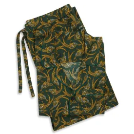 Green and Gold Exclusive Print Silk Cotton Piped Pyjama Set