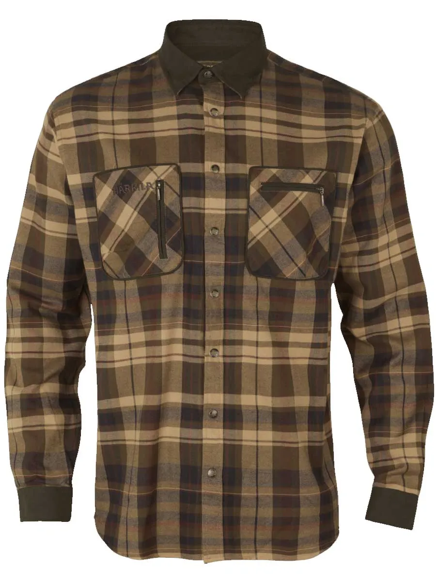 HARKILA Pajala Shirt - Mens Brushed Cotton - Beige W/Brown Check