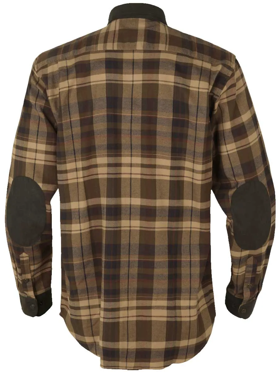 HARKILA Pajala Shirt - Mens Brushed Cotton - Beige W/Brown Check