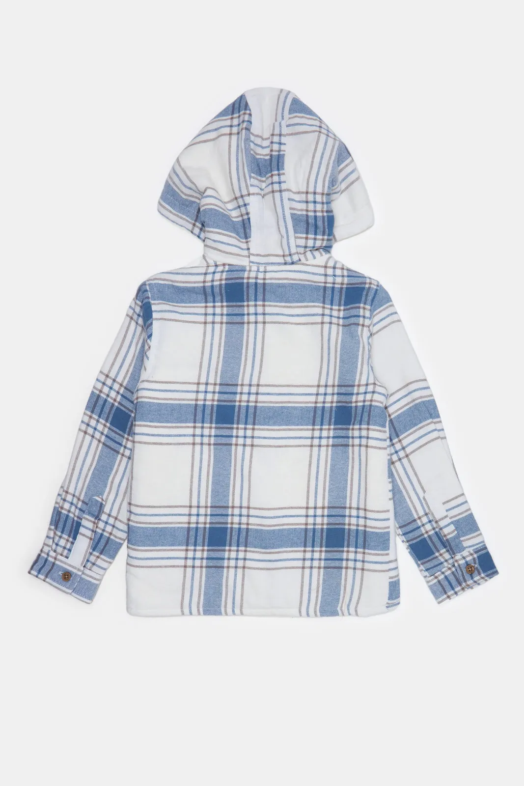 Infant Boys Blue And White Checkered Hooded Shirt