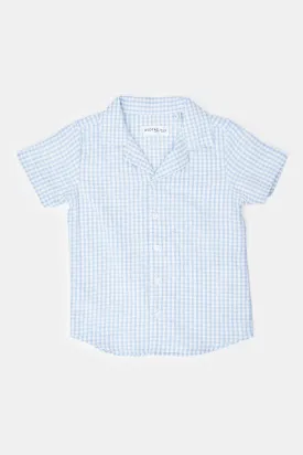 Infant Boys Blue Short Sleeve Mandarin Shirt