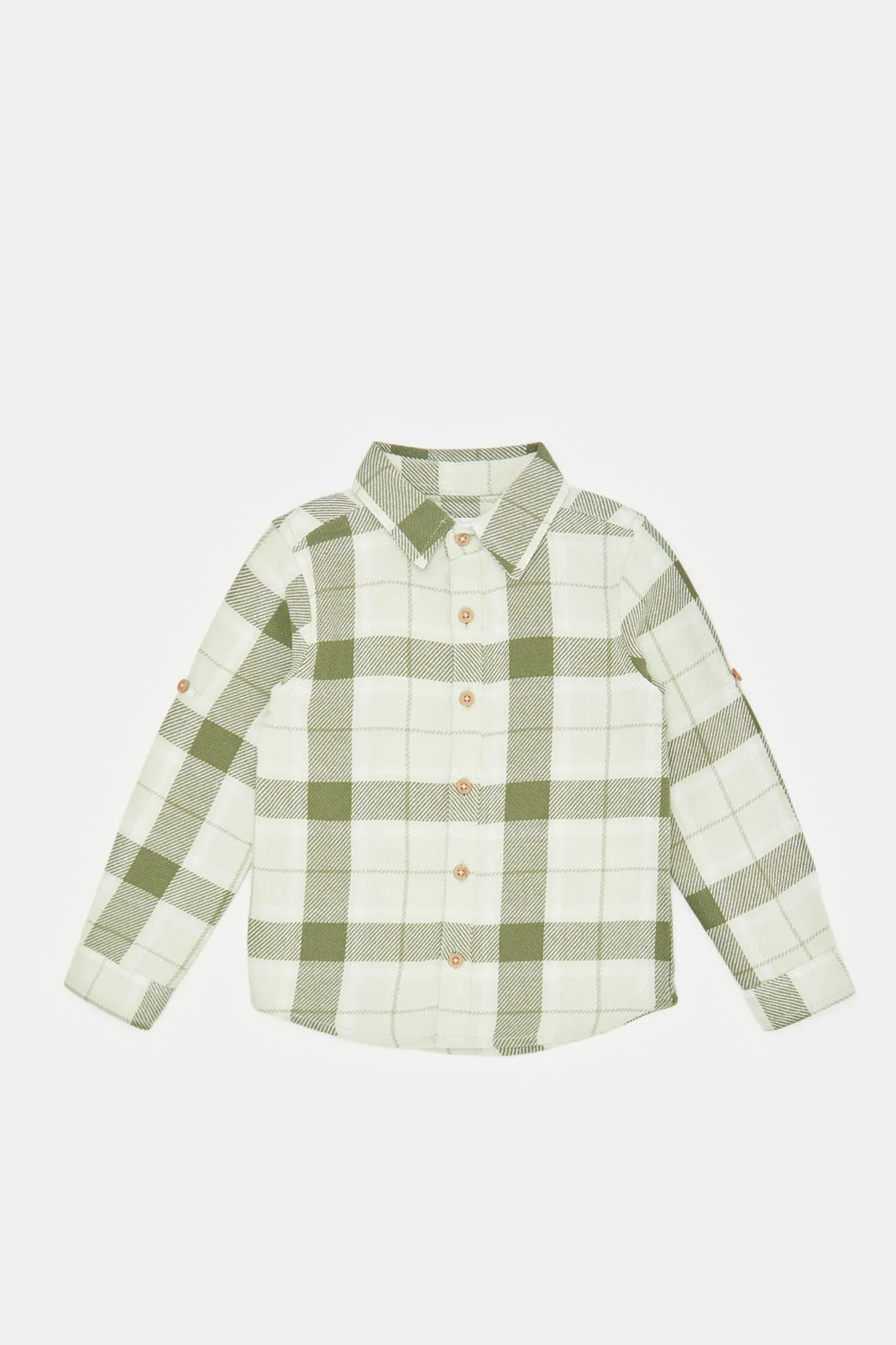 Infant Boys White And Green Checkered Shirt With T-Shirt (2 Piece)