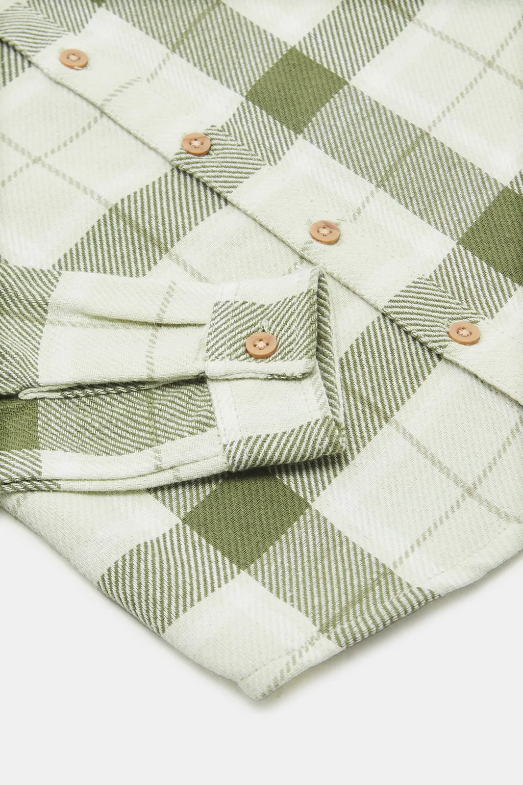 Infant Boys White And Green Checkered Shirt With T-Shirt (2 Piece)