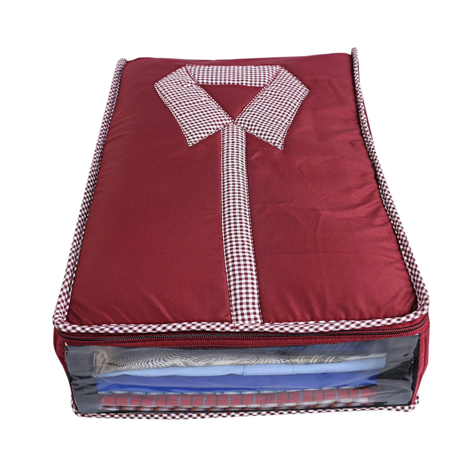 Kuber Industries 3 Layered Quilted 6 Piece Cotton Shirt Cover, Maroon