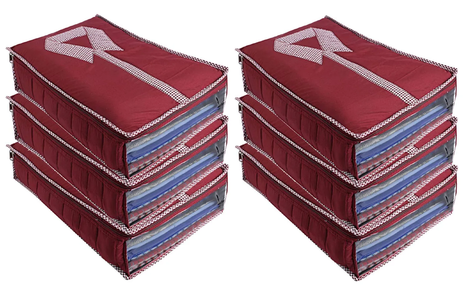 Kuber Industries 3 Layered Quilted 6 Piece Cotton Shirt Cover, Maroon