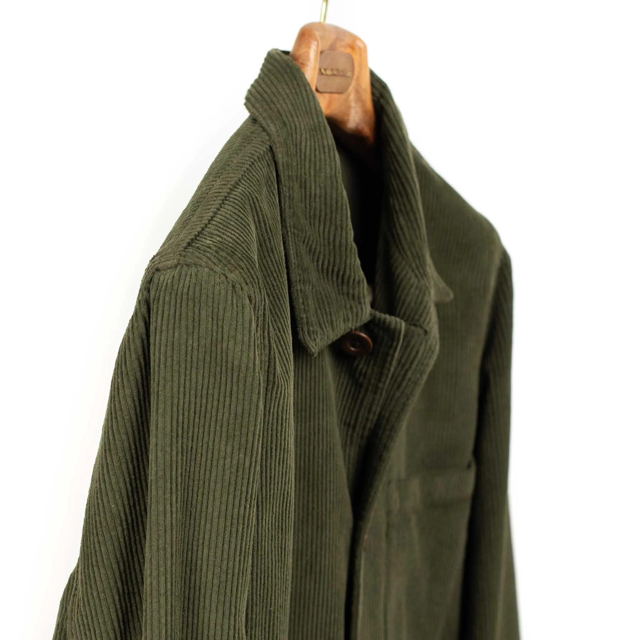 Labura chore coat in dark olive cotton corduroy