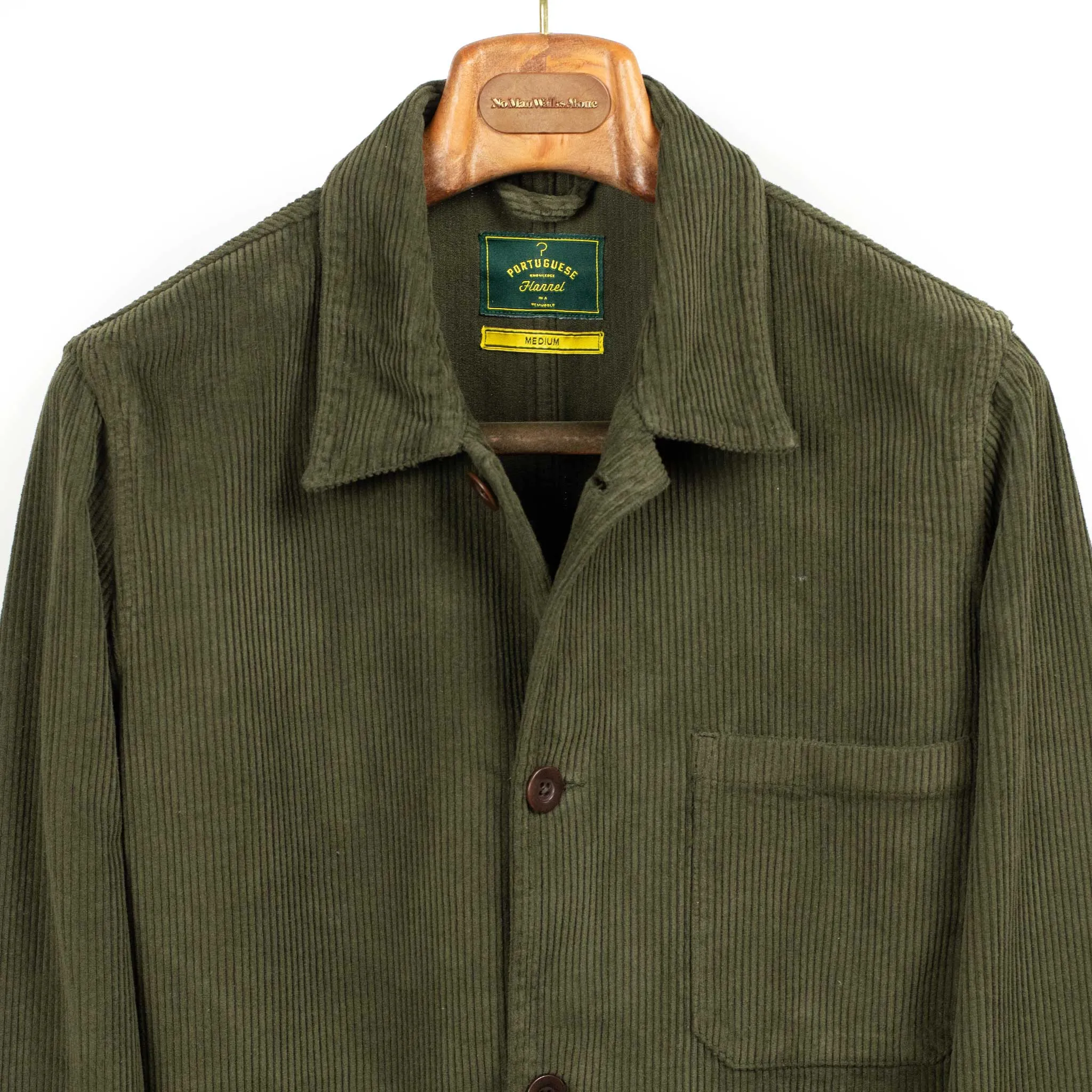 Labura chore coat in dark olive cotton corduroy