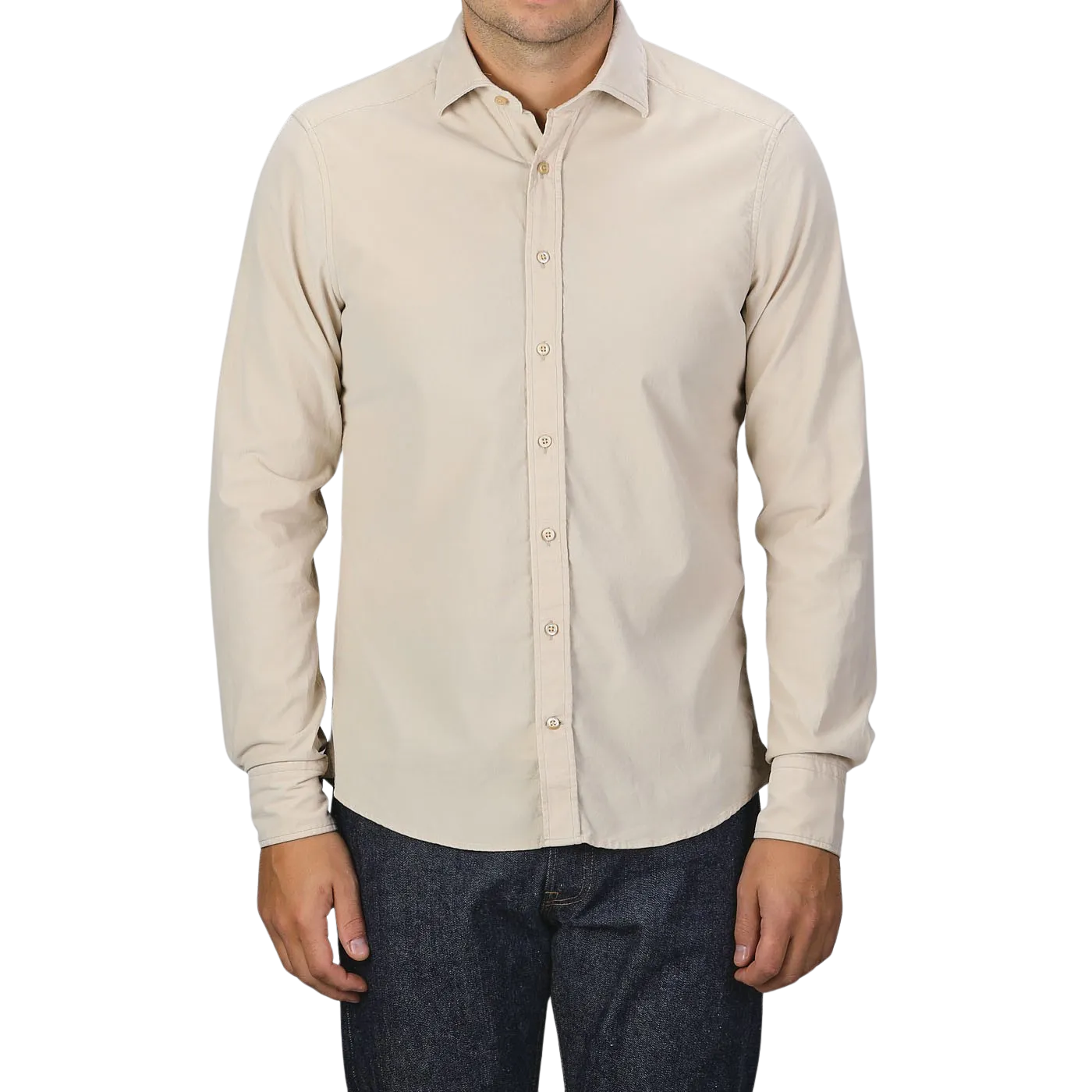 Light Beige Cotton Corduroy Slimline Shirt