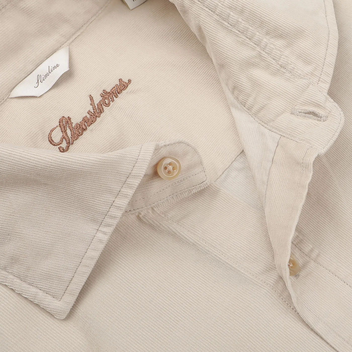 Light Beige Cotton Corduroy Slimline Shirt