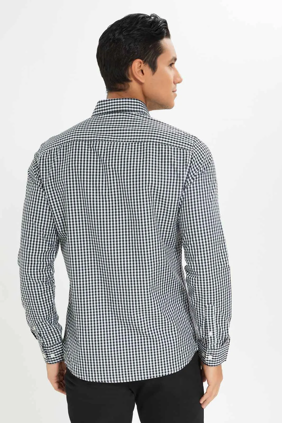 Men White And Black Checkered Formal Shirt