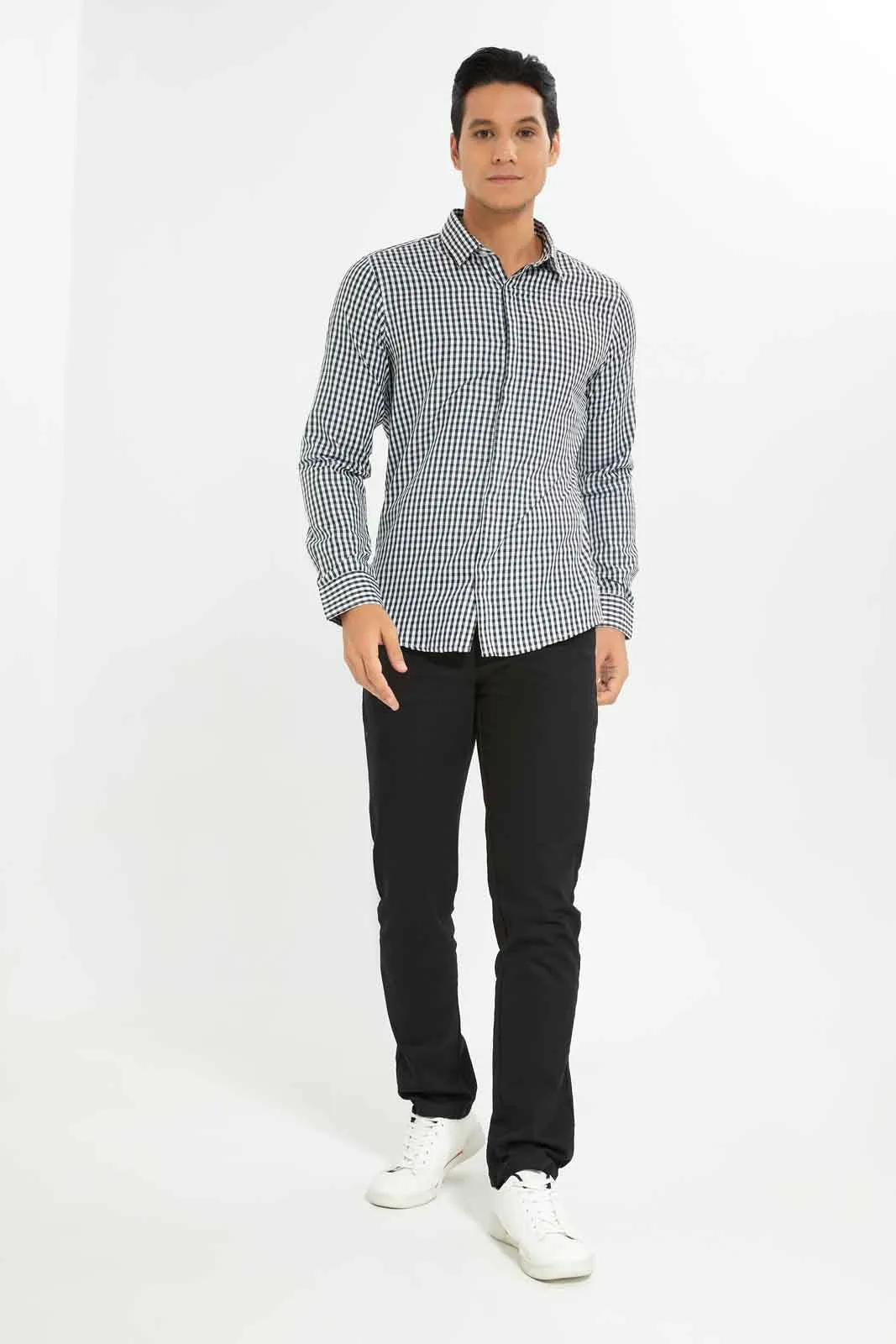 Men White And Black Checkered Shirt