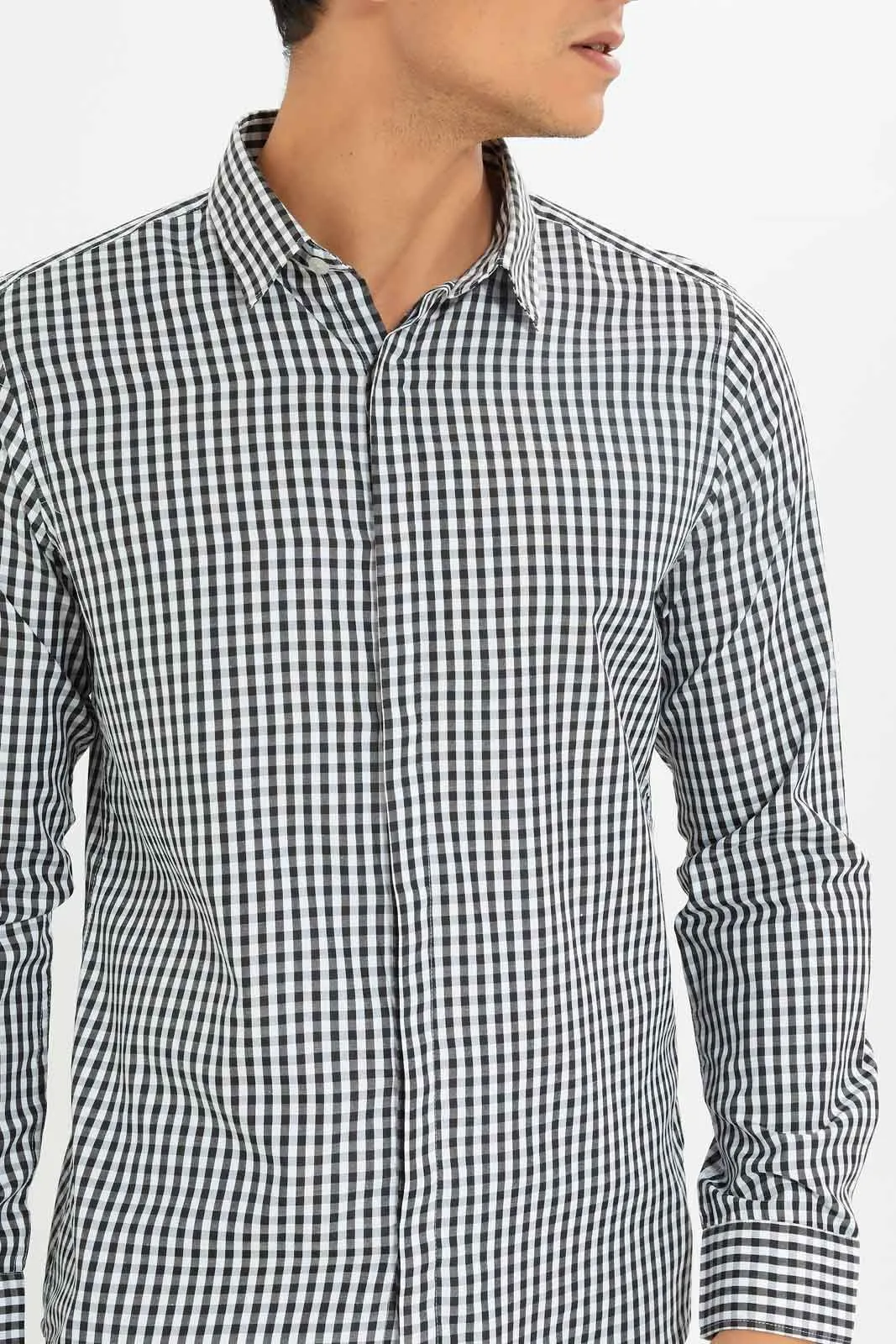 Men White And Black Checkered Shirt