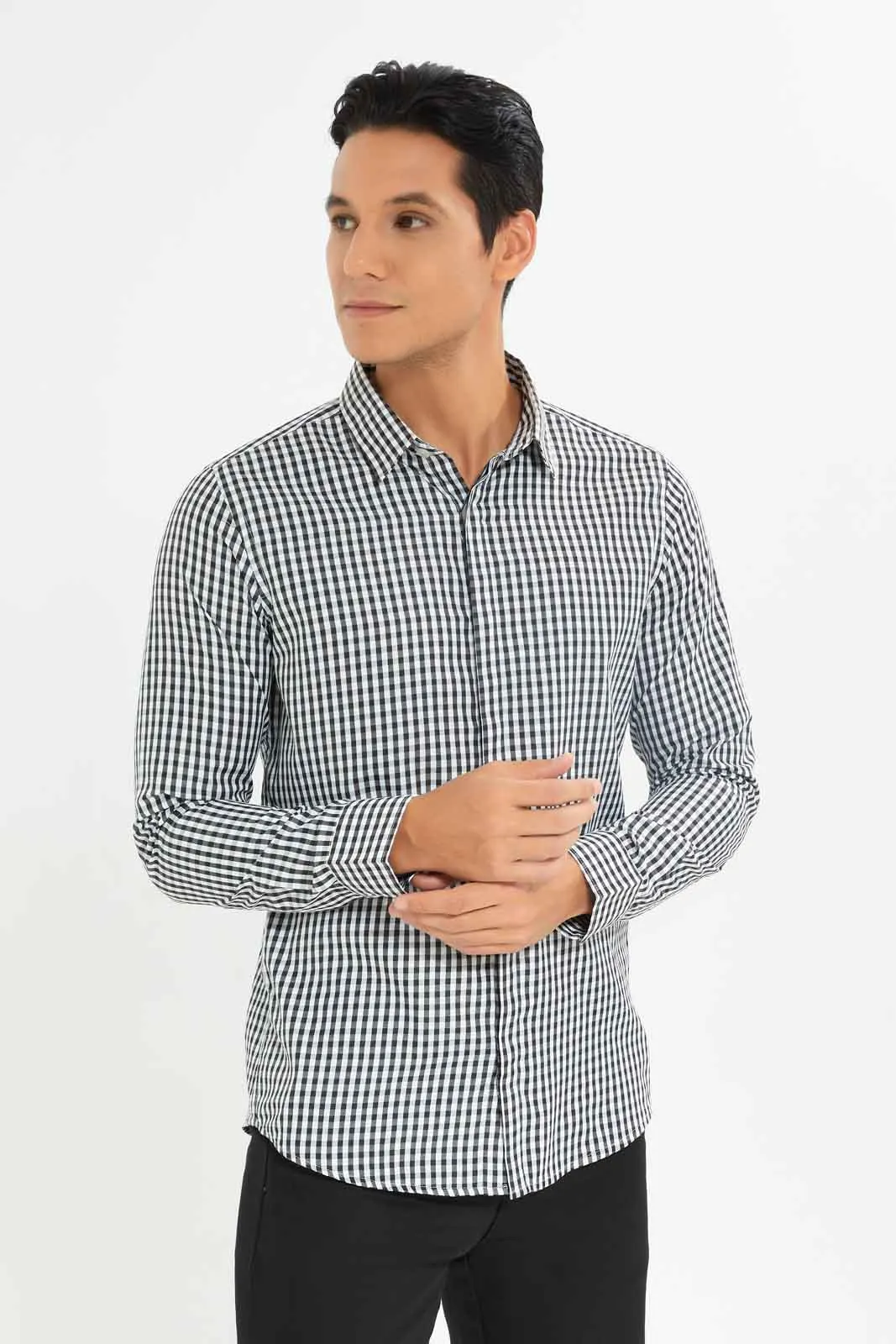 Men White And Black Checkered Shirt