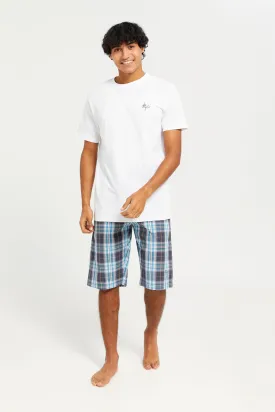 Men White T-Shirt And Shorts Pyjama Set (2 Piece)