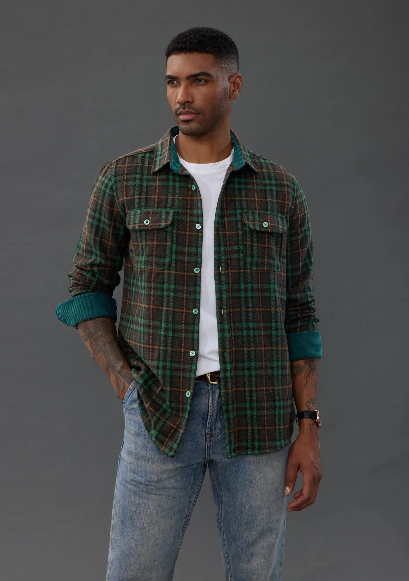 Mens Flannel Shirts Casual Button Down Long Sleeve Plaid Cardigans Shirt Jacket with Pockets