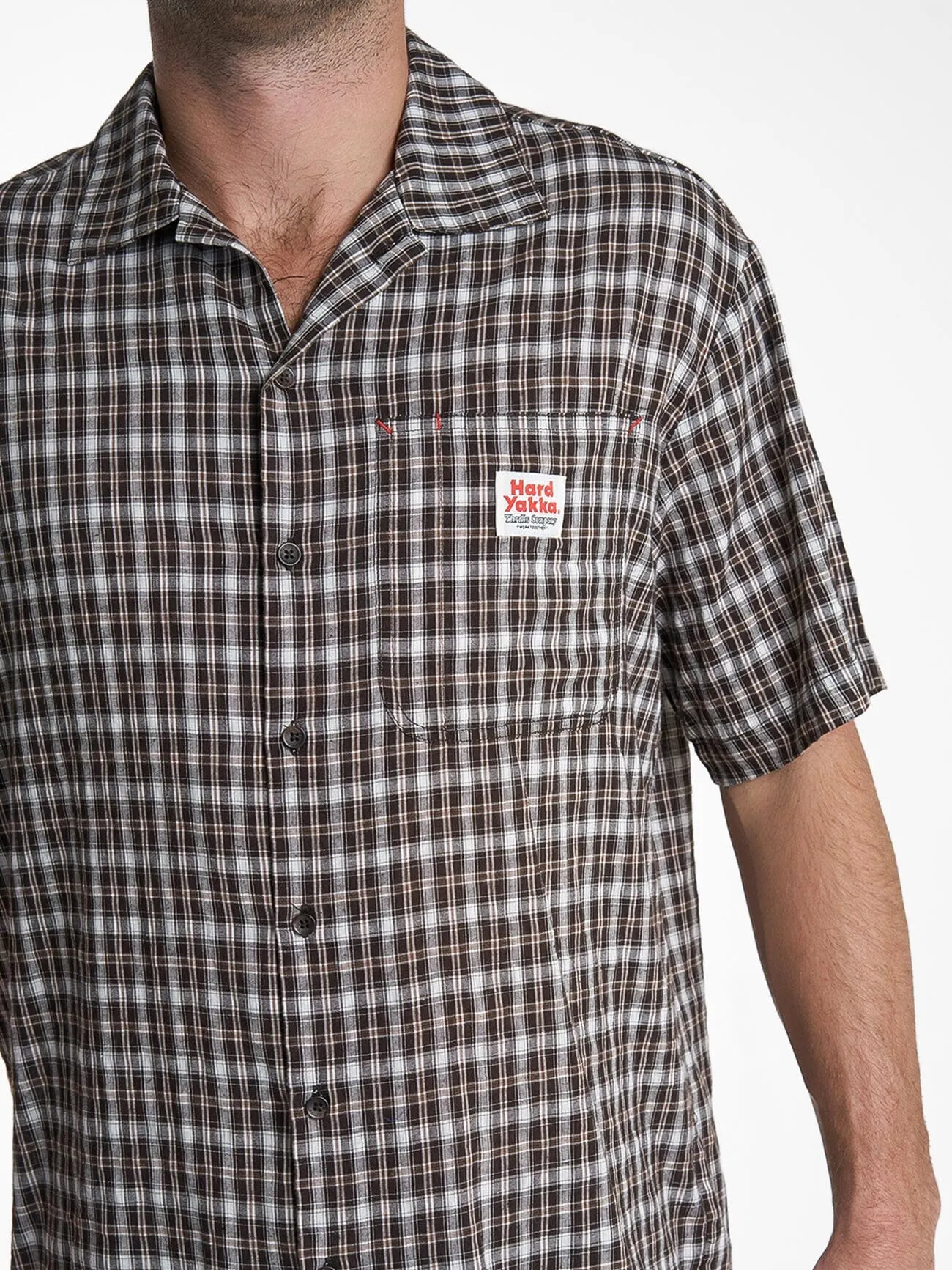 Mens Hard Yakka X Thrills Short Sleeve Check Shirt - Postal Brown