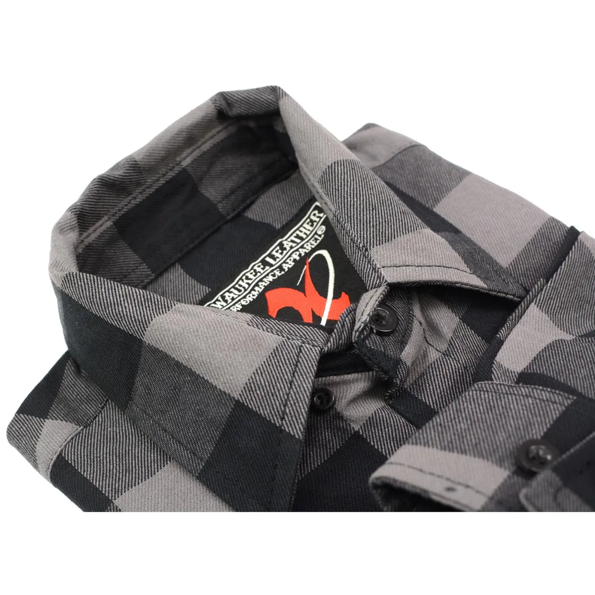 Milwaukee Leather Men's Flannel Plaid Shirt Black and Grey Long Sleeve Cotton Button Down Shirt MNG11630