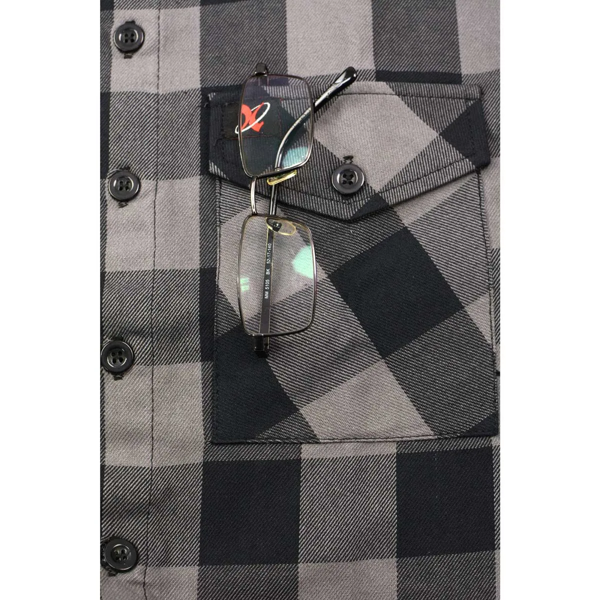 Milwaukee Leather Men's Flannel Plaid Shirt Black and Grey Long Sleeve