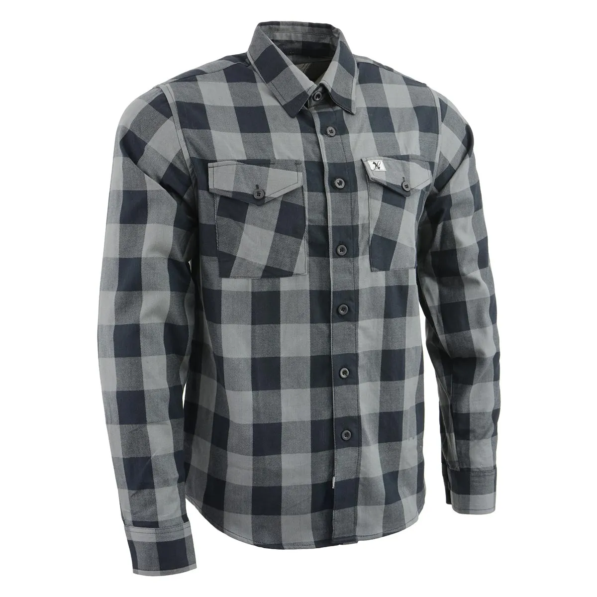 Milwaukee Leather Men's Flannel Plaid Shirt Black and Grey Long Sleeve