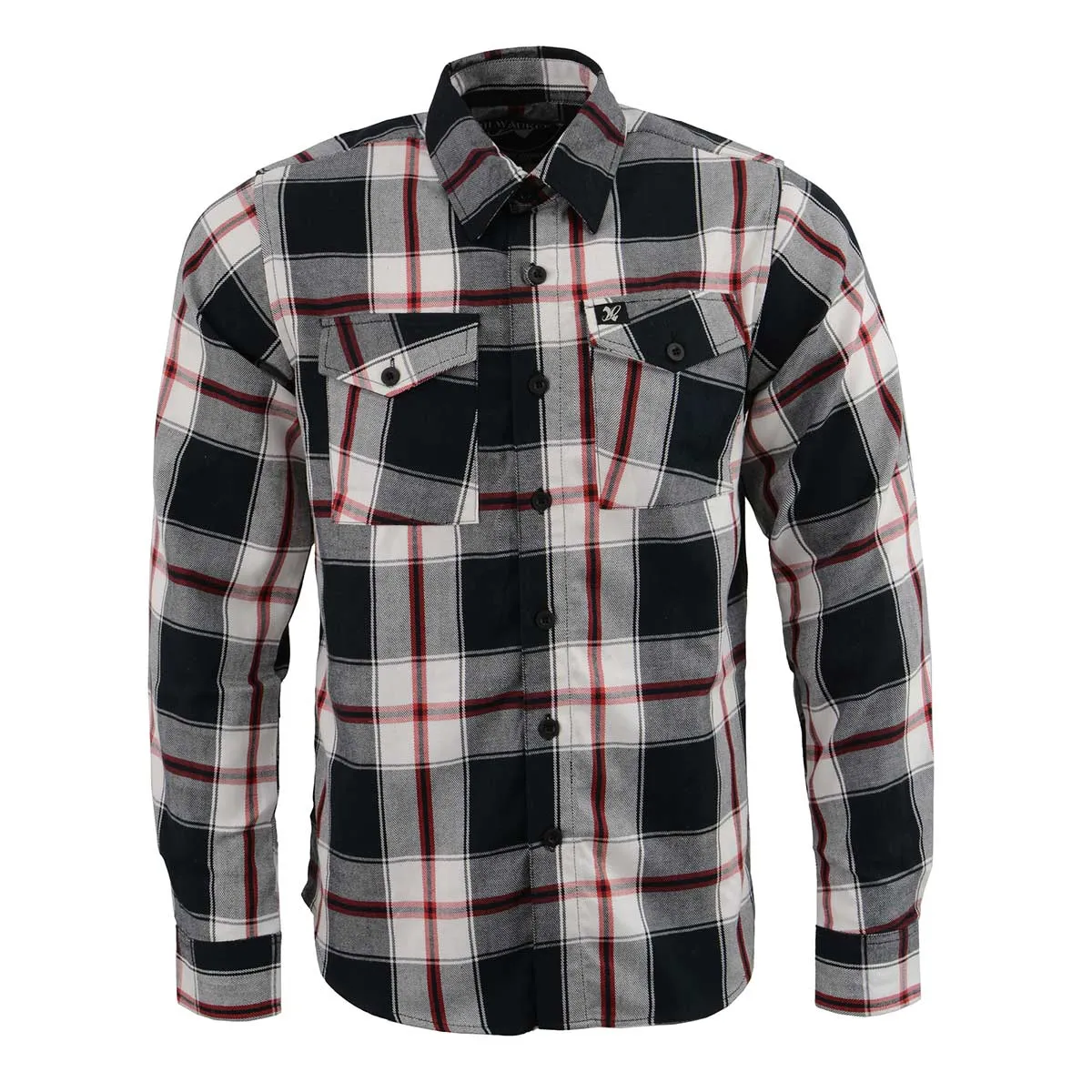 Milwaukee Leather MNG11625 Men's Flannel Plaid Black and White with Red Long Sleeve Cotton Button Down Shirt