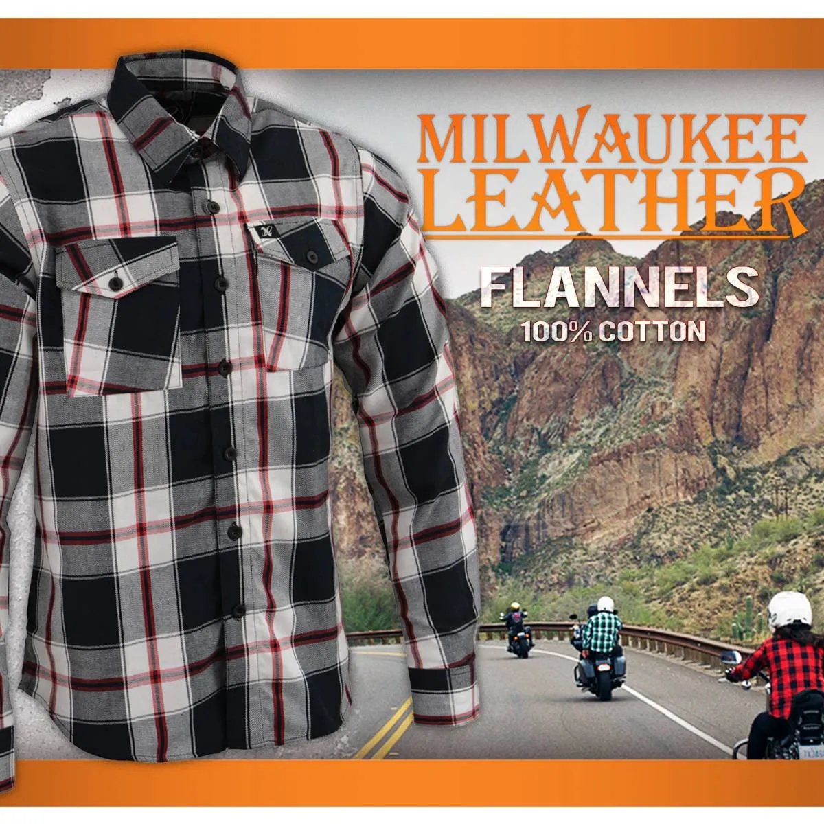 Milwaukee Leather MNG11625 Men's Flannel Plaid Black and White with