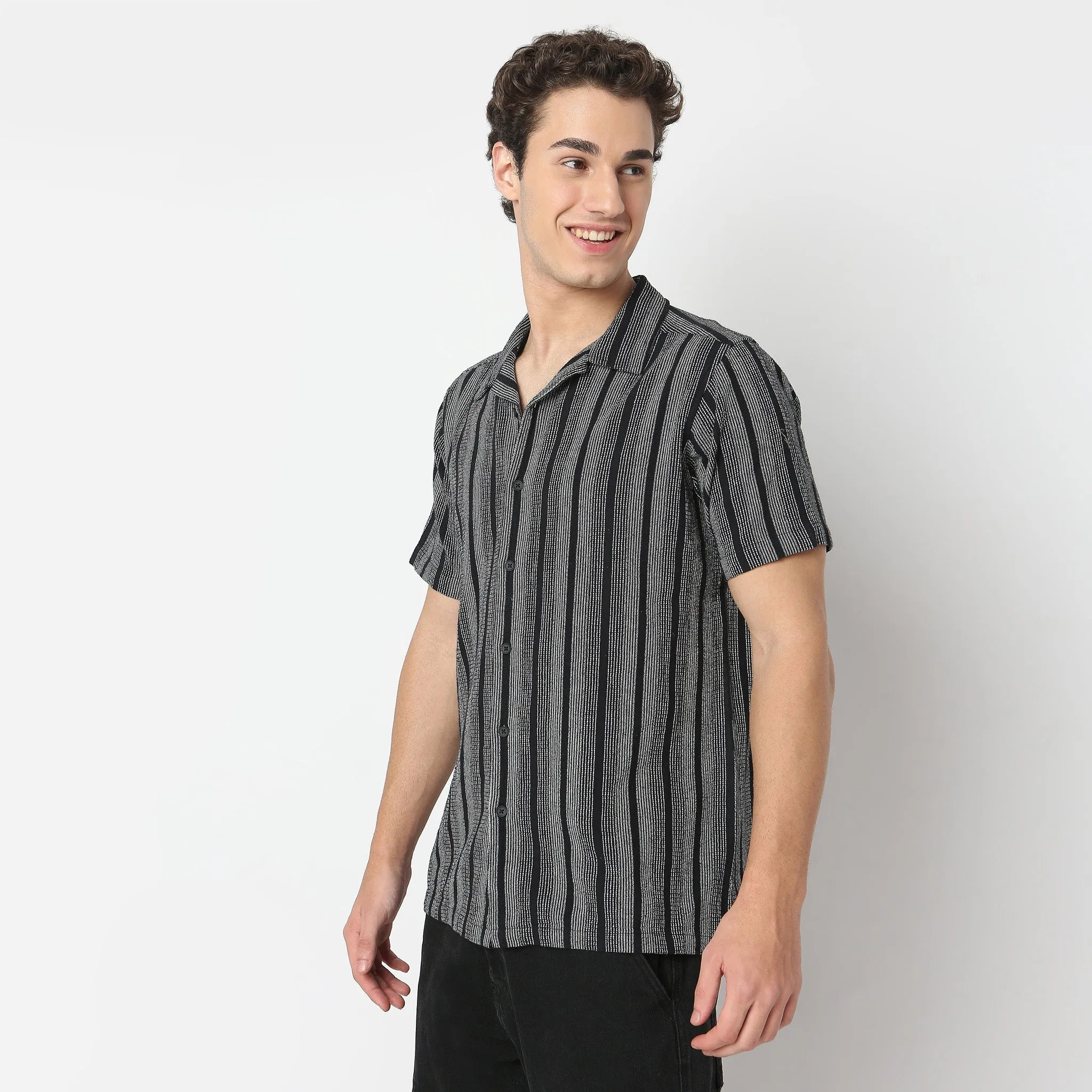 Mood™ Shirts - Raw Cotton Camp Collar Yarn Dyed Stripes - Regular Fit