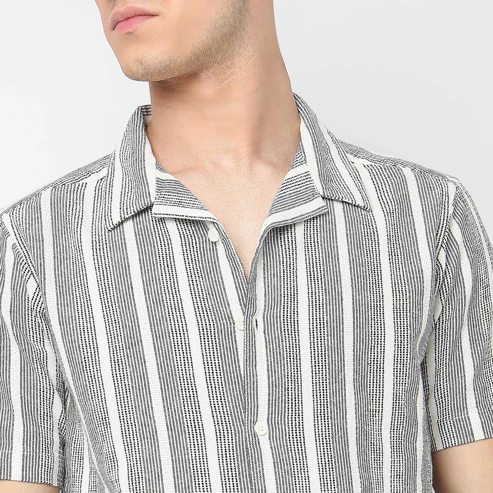 Mood™ Shirts - Raw Cotton Camp Collar Yarn Dyed Stripes - Regular Fit