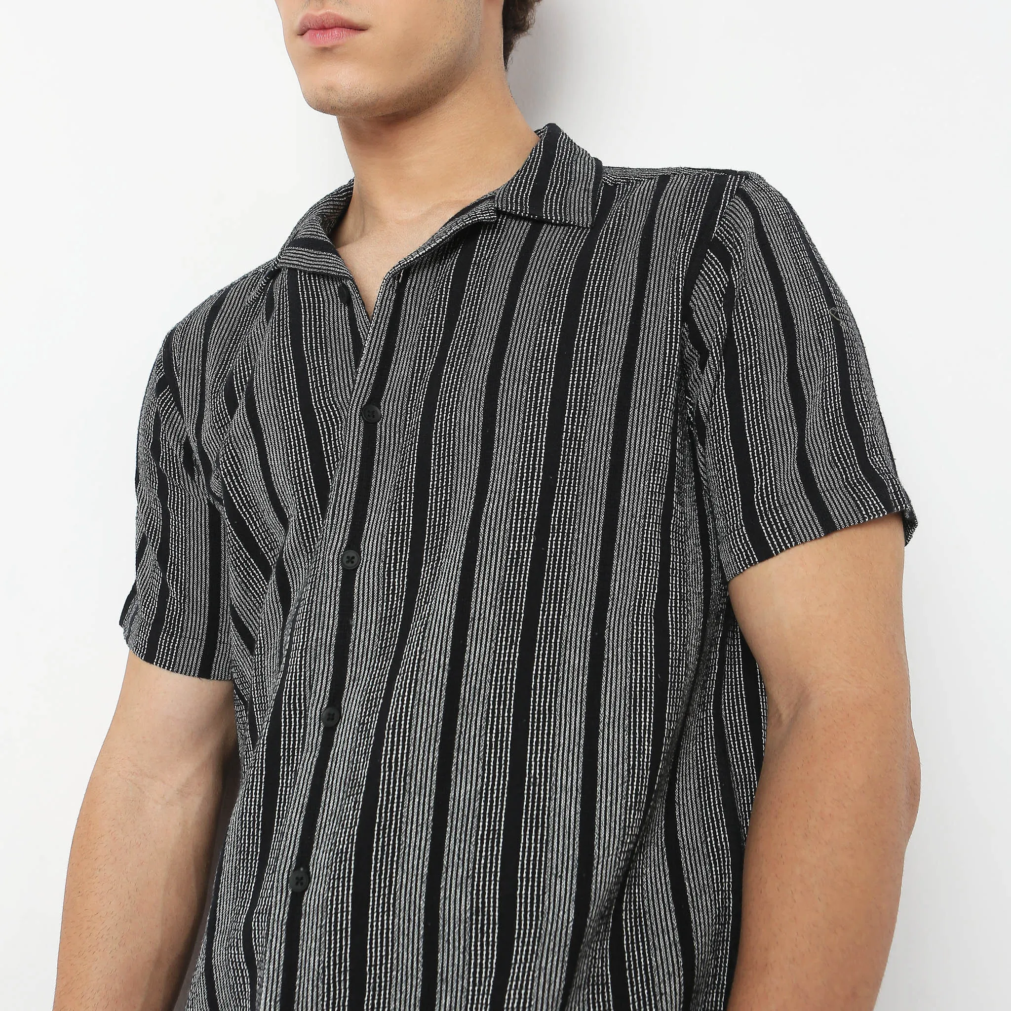 Mood™ Shirts - Raw Cotton Camp Collar Yarn Dyed Stripes - Regular Fit