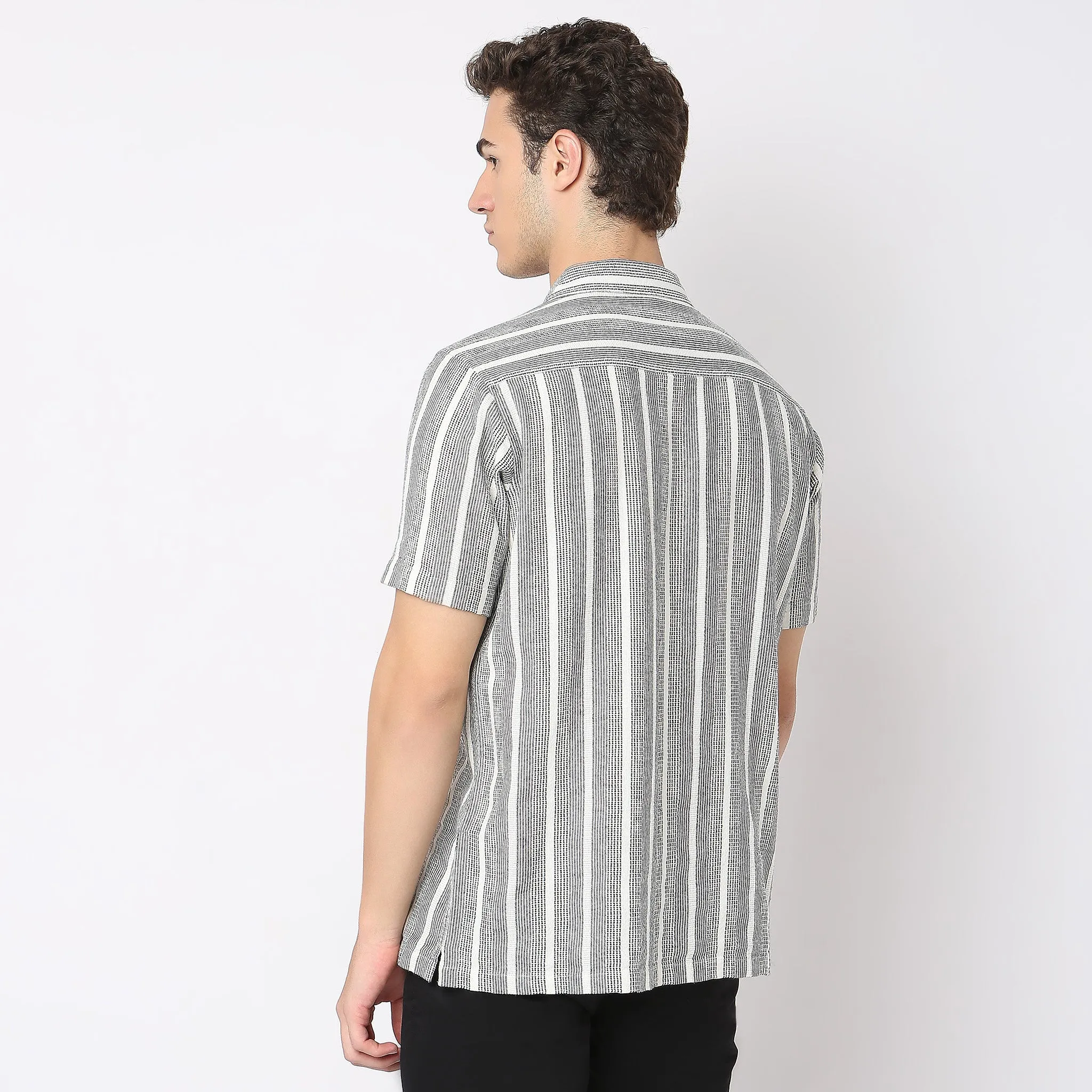 Mood™ Shirts - Raw Cotton Camp Collar Yarn Dyed Stripes - Regular Fit