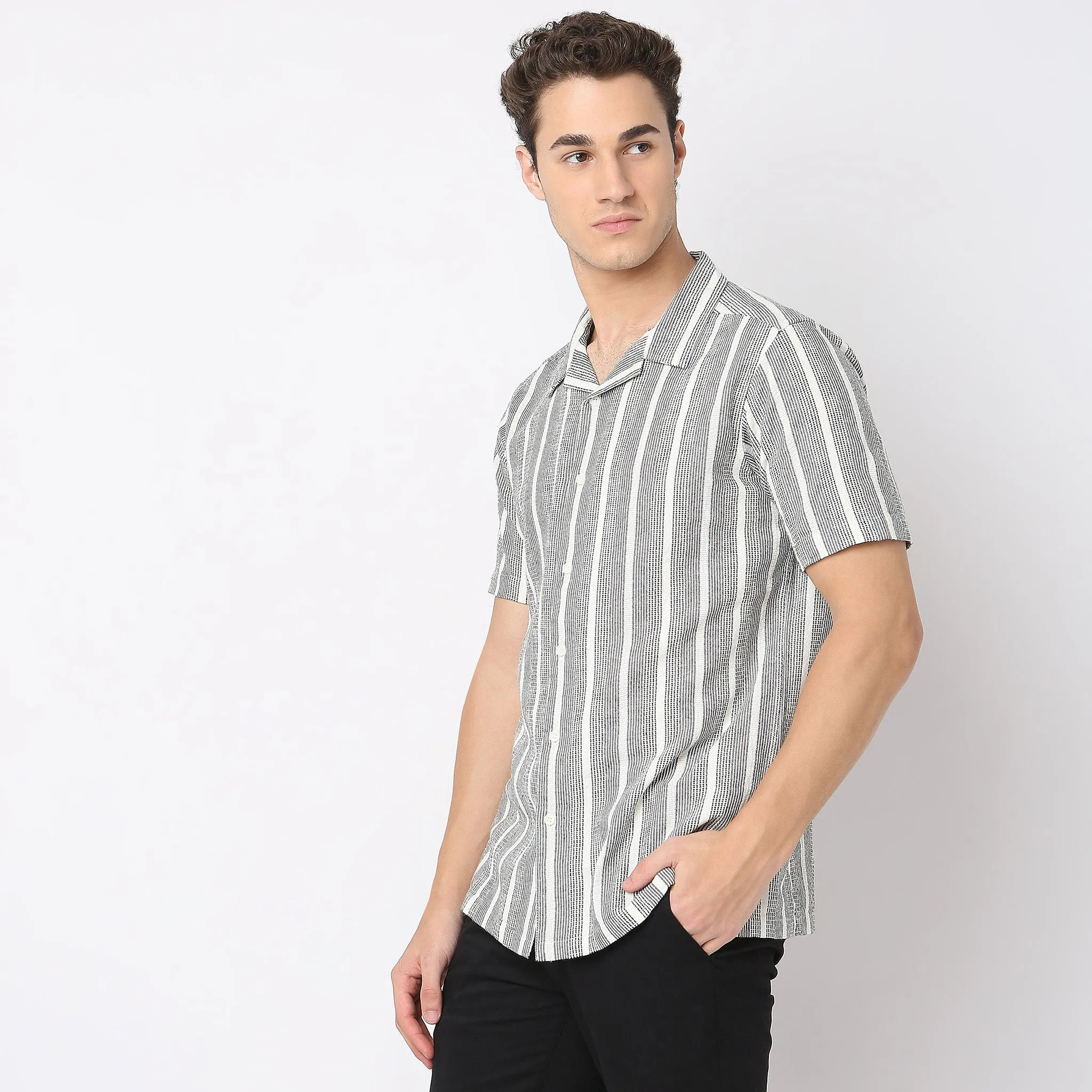 Mood™ Shirts - Raw Cotton Camp Collar Yarn Dyed Stripes - Regular Fit