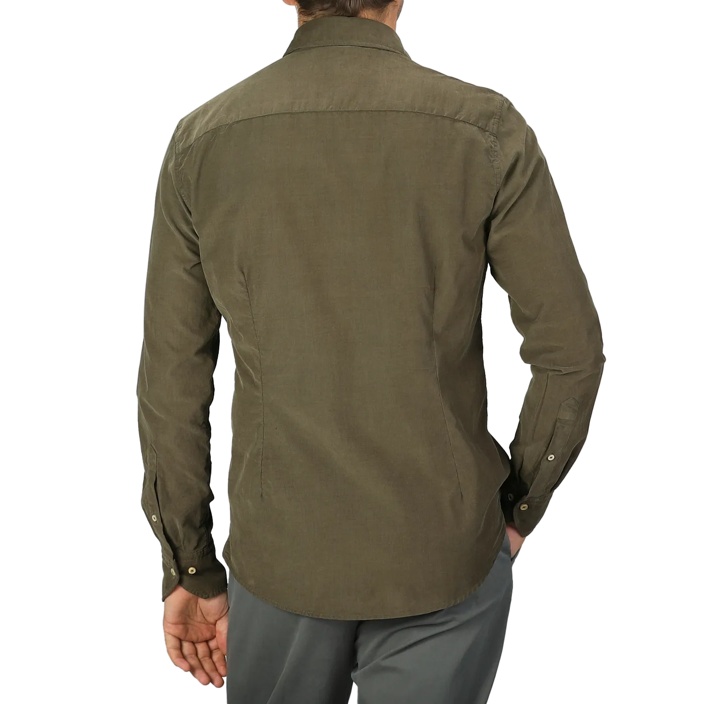 Moss Green Cotton Corduroy Slimline Shirt