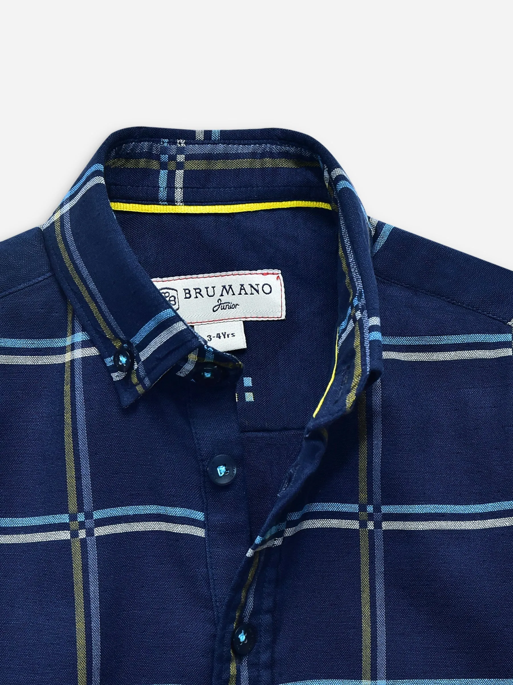 Navy Blue Windowpane Checkered Long Sleeve Casual Shirt