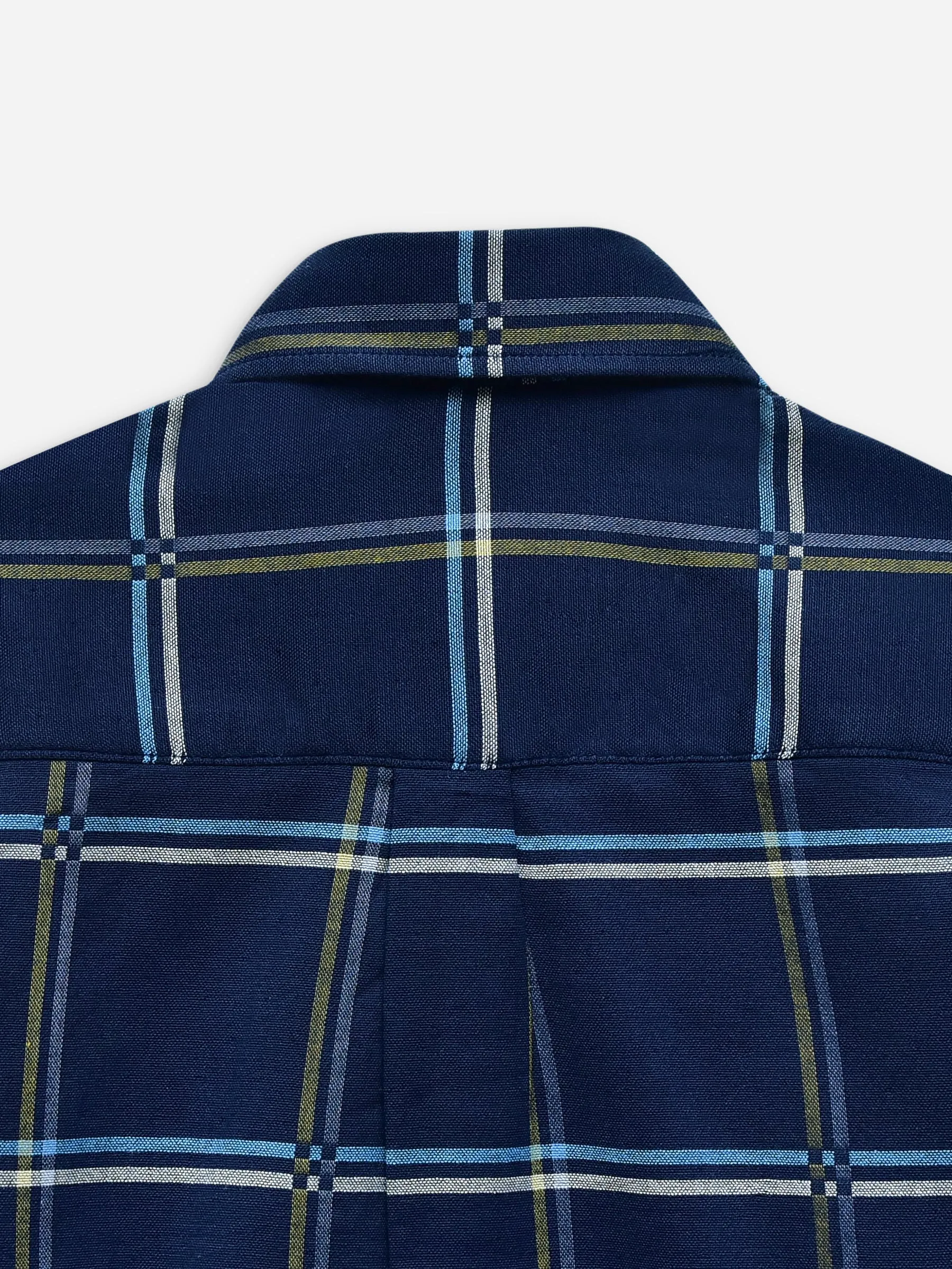 Navy Blue Windowpane Checkered Long Sleeve Casual Shirt