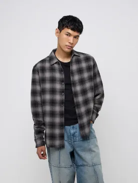 Nuon Black Checks Patterned Relaxed-Fit Cotton Shirt