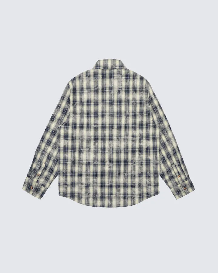 Plaid Button-Up Shirt with Text Print