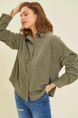 PLUS SIZE CORDUROY BUTTON-DOWN SHIRT