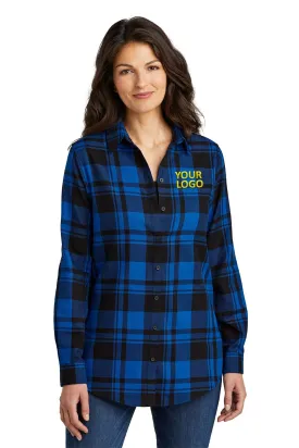 Port Authority Ladies Plaid Flannel Branded Tunics, Royal/ Black