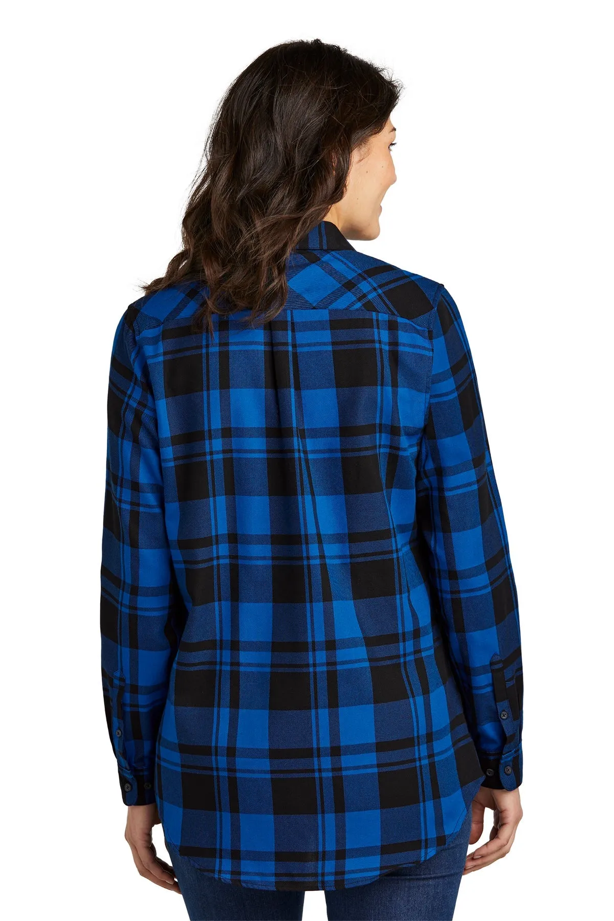 Port Authority Ladies Plaid Flannel Branded Tunics, Royal/ Black