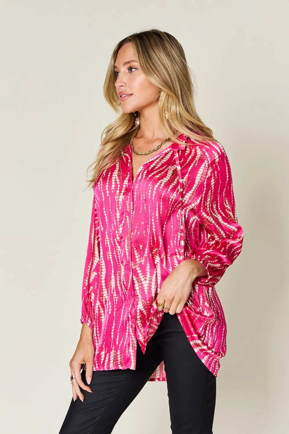 Printed Button Up Long Sleeve Shirt